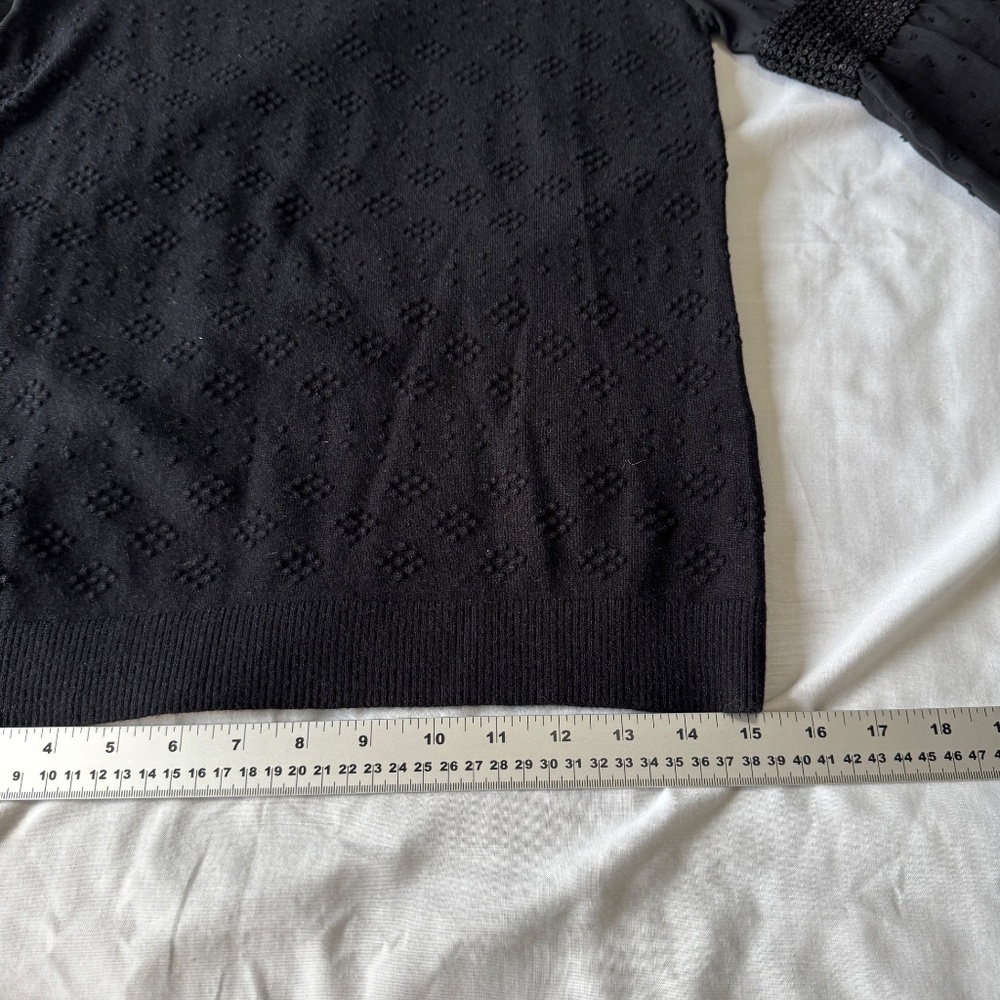 Leo & Ugo Paris Mock Neck Textured Lightweight Sweater Top Sheer Arms Black 4 - Picture 14 of 16